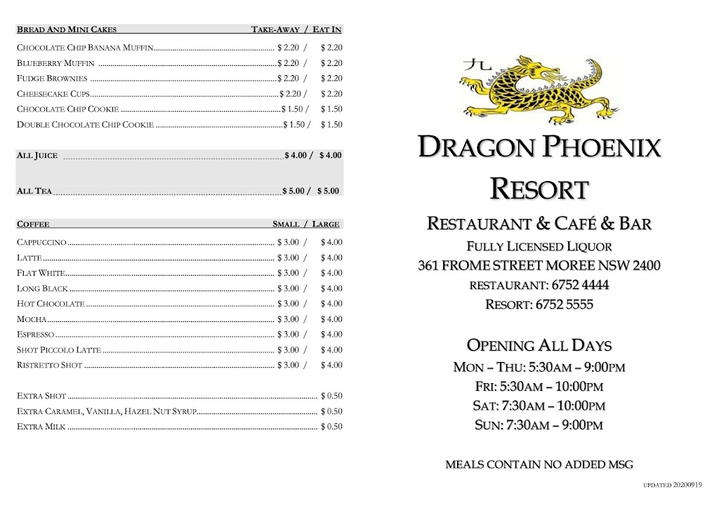 Dragon Phoenix Restaurant | restaurant | 359 Frome St, Moree NSW 2400, Australia | 0267525555 OR +61 2 6752 5555