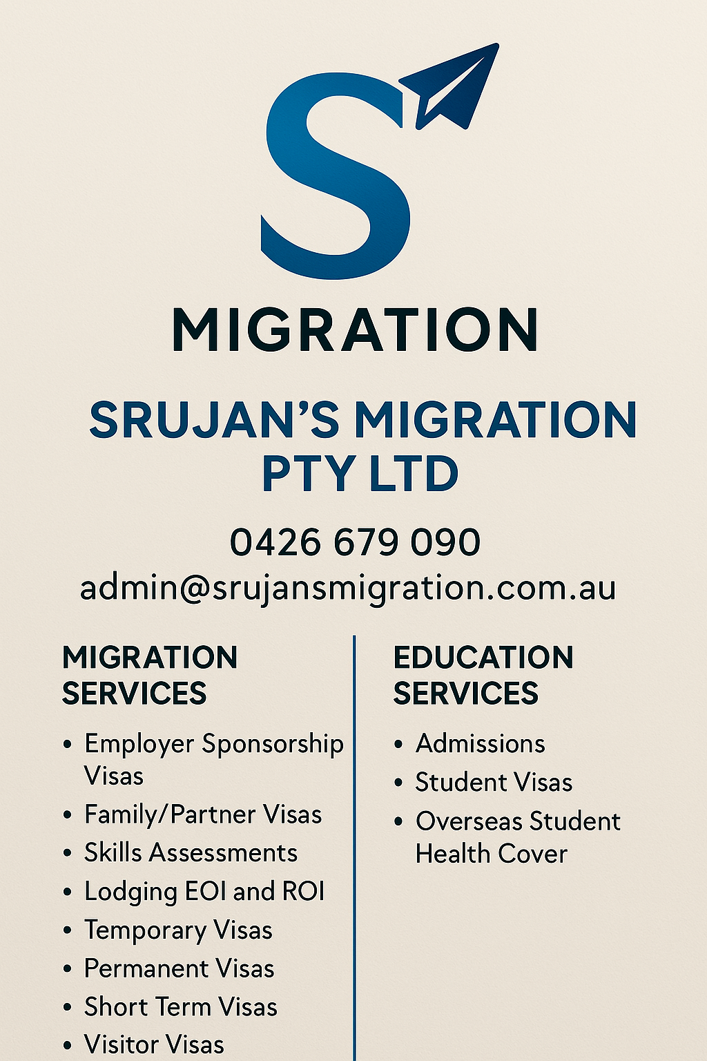 Srujans Migration Pty Ltd | 60 Shanti Cct, Werribee VIC 3030, Australia | Phone: 0426 679 090