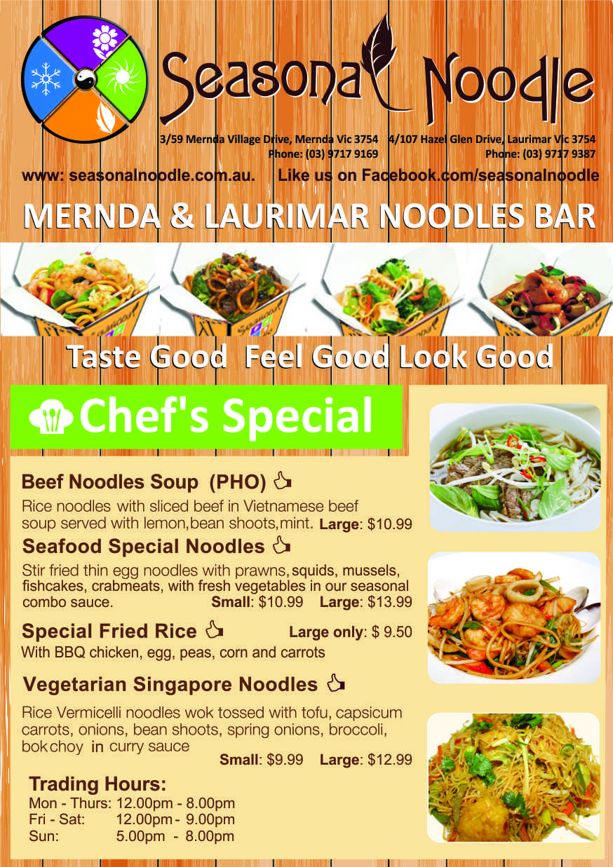 Seasonal Noodle | restaurant | Mernda, 3/59 Mernda Village Dr, Melbourne VIC 3754, Australia | 0397179169 OR +61 3 9717 9169
