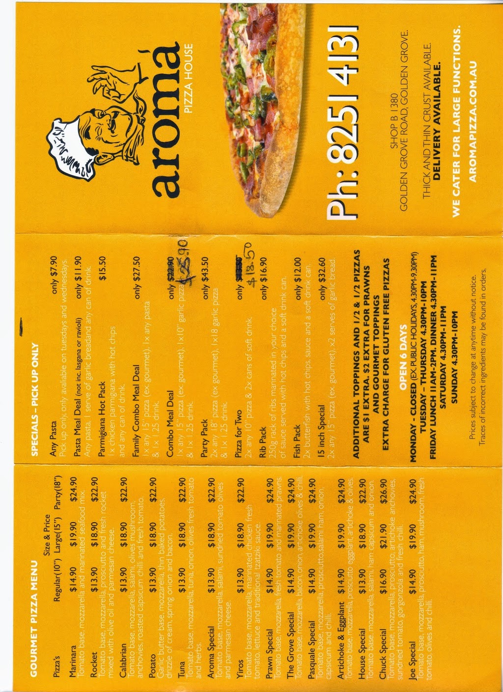 Aromas Pizza House Golden Grove | 1380 Golden Grove Rd, Golden Grove SA 5125, Australia | Phone: (08) 8251 4131