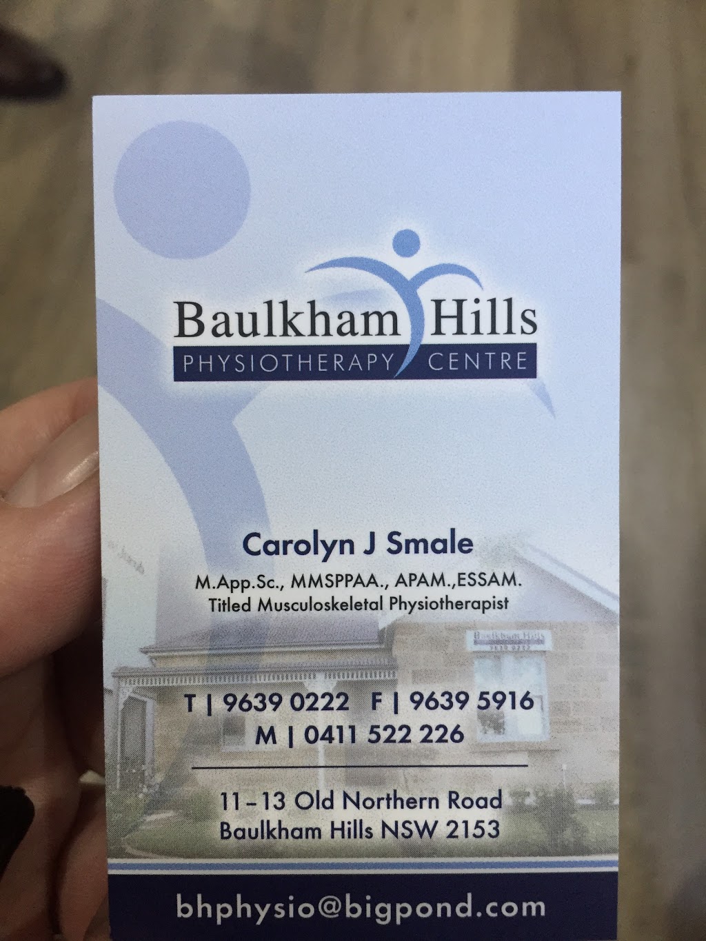 Baulkham Hills Physiotherapy Centre - Dr Carolyn Smale | physiotherapist | 15-17 Old Northern Rd, Baulkham Hills NSW 2153, Australia | 0296390222 OR +61 2 9639 0222