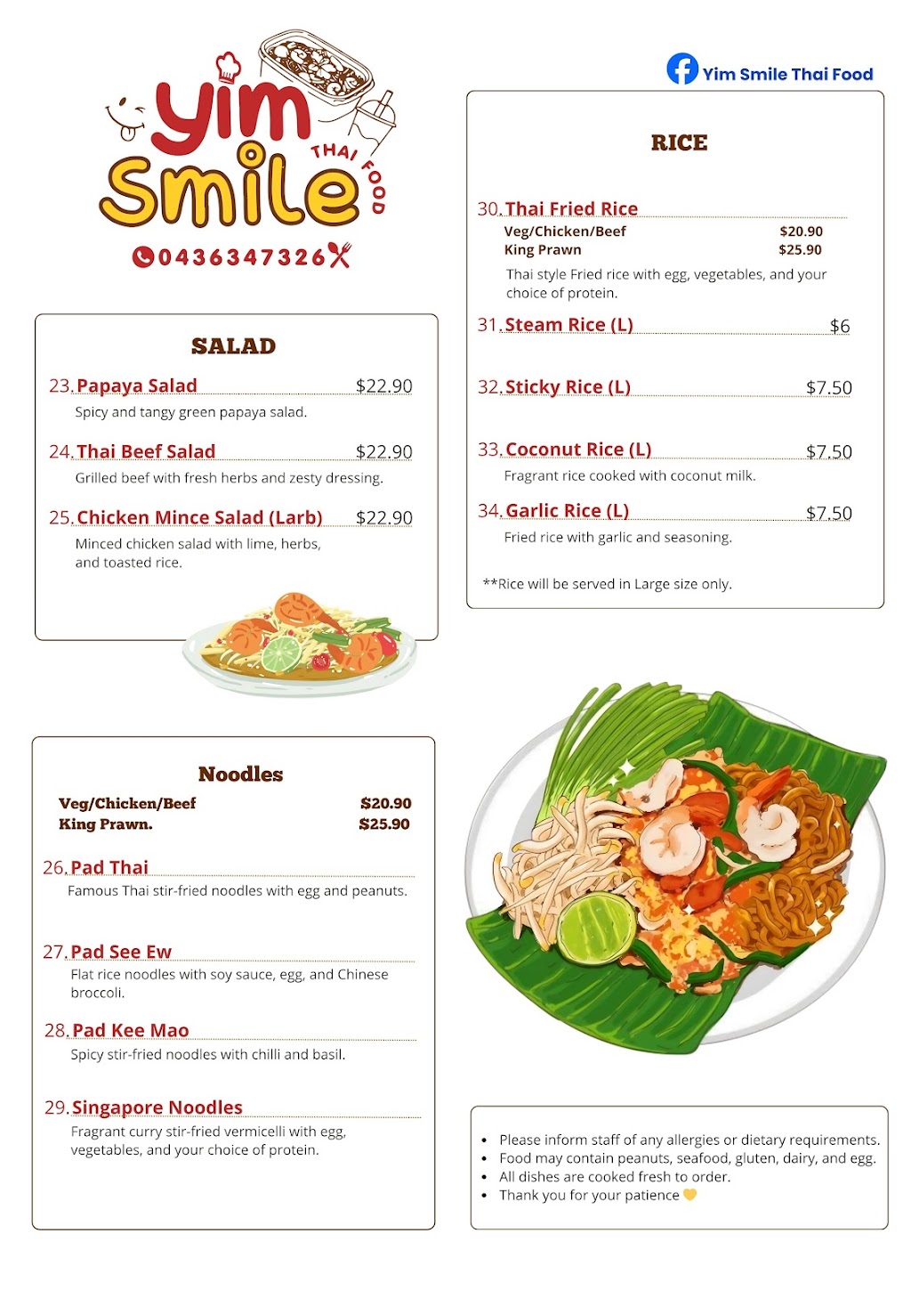 Yim Smile Thai Food | 29 Diamond Dr, Thurgoona NSW 2640, Australia | Phone: 0436 347 326