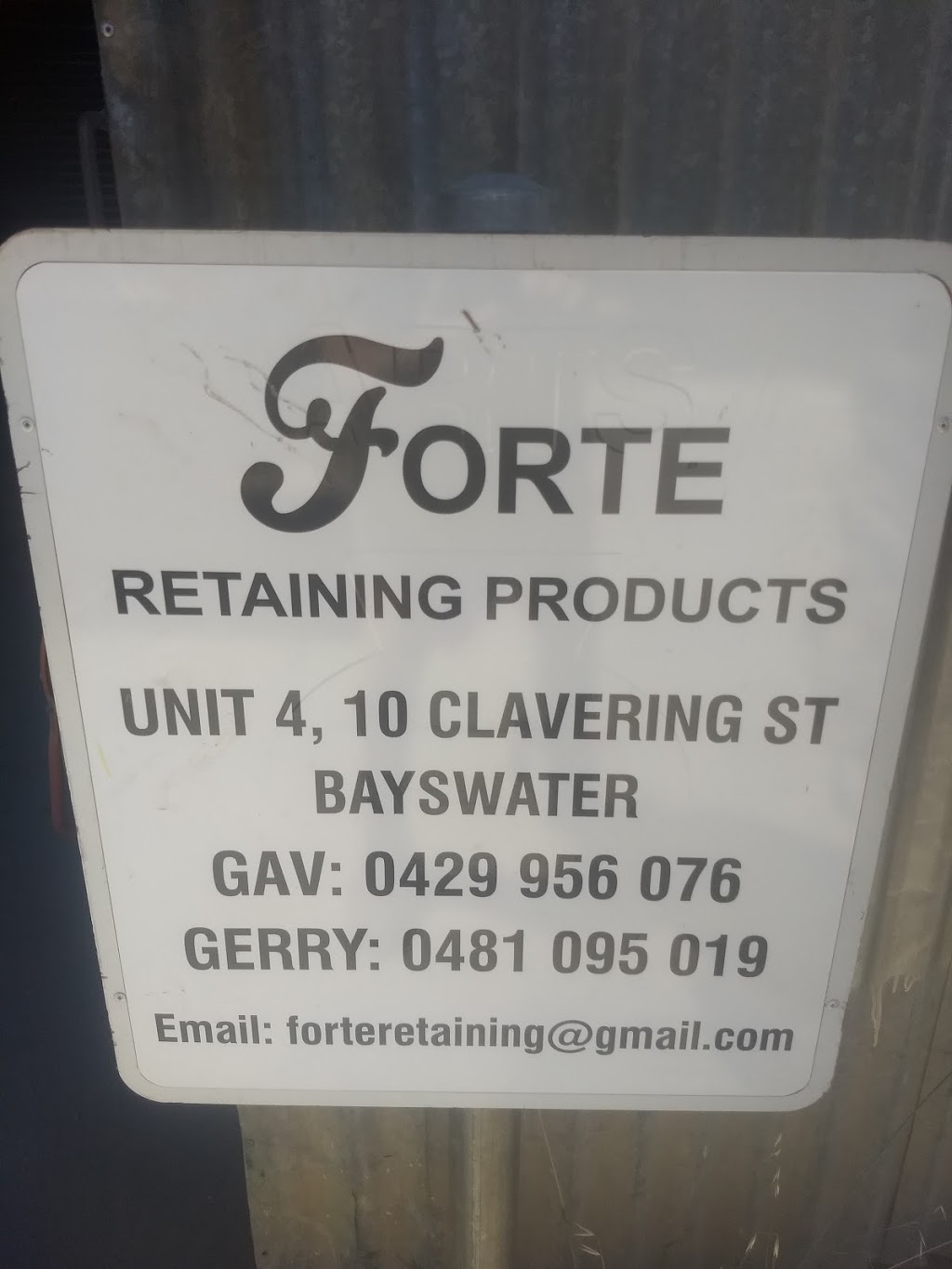 FORTE RETAINING PRODUCTS | store | 4/10 Clavering Rd, Bayswater WA 6053, Australia | 0481095019 OR +61 481 095 019