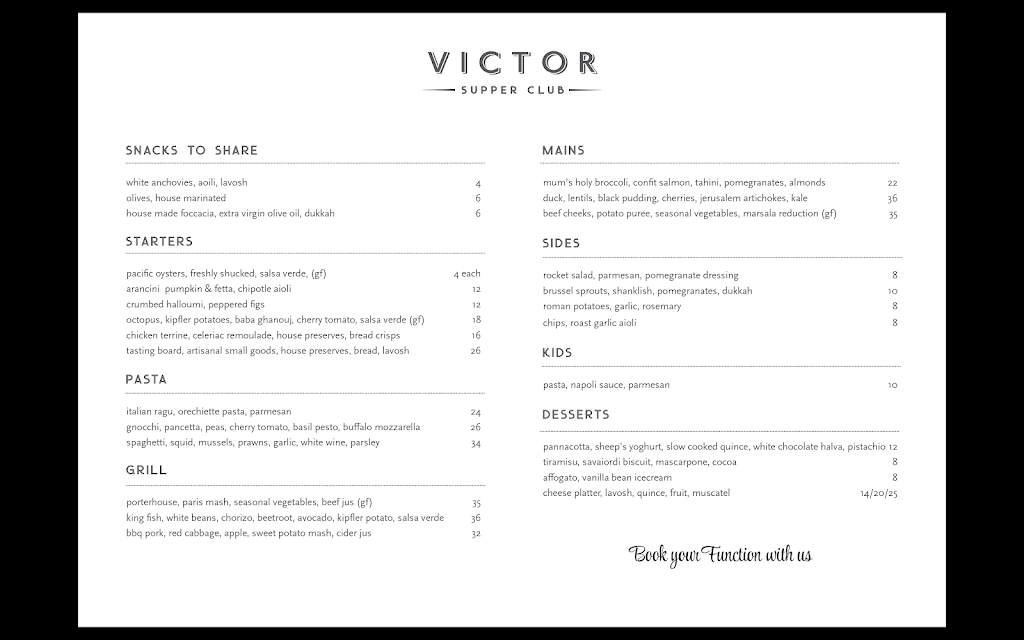 Victor Supper Club | 64 Lincoln Causeway, Gateway Island VIC 3691, Australia | Phone: (02) 6041 2626