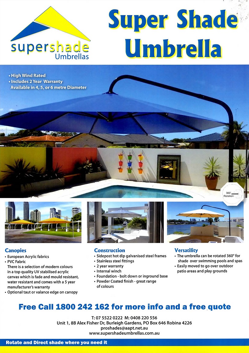 Super Shade Umbrellas | furniture store | 1/8B Alex Fisher Dr, Burleigh Heads QLD 4220, Australia | 1800242162 OR +61 1800 242 162