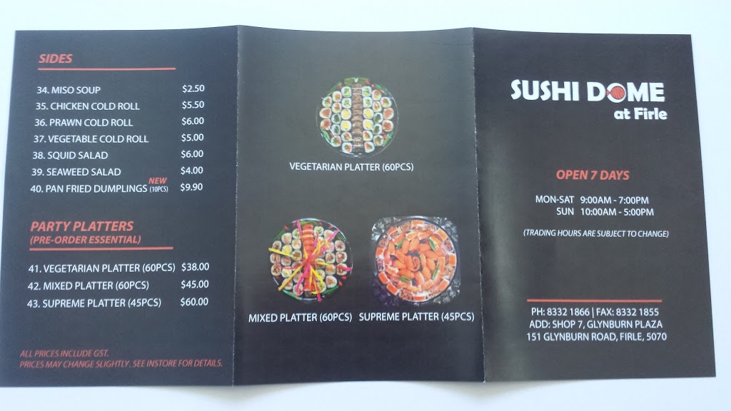 Sushi Dome at Firle | 7/151 Glynburn Rd, Firle SA 5070, Australia | Phone: (08) 8332 1866