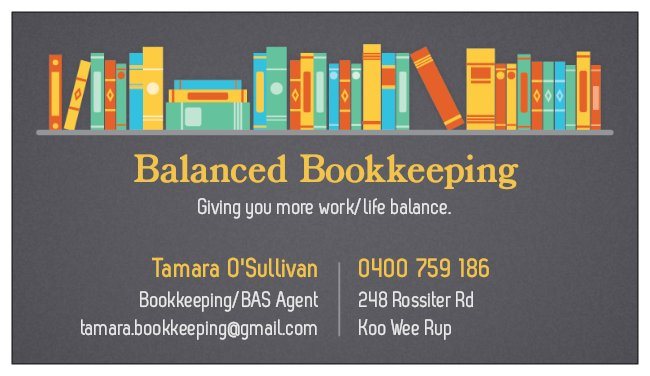 Balanced Bookkeeping | 248 Rossiter Rd, Koo Wee Rup VIC 3981, Australia | Phone: 0400 759 186