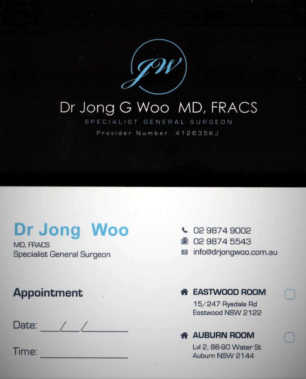 Dr Jong Woo | doctor | Suite 15, 247 Ryedale Road, Ryde, Medical Centre, Eastwood NSW 2122, Australia | 0298749002 OR +61 2 9874 9002