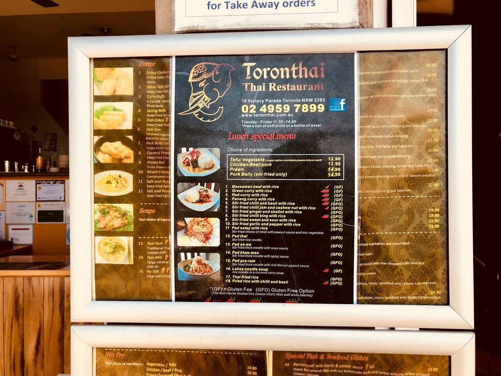 Toronthai Toronto | restaurant | 18 Victory Parade, Toronto NSW 2283, Australia | 0249597899 OR +61 2 4959 7899