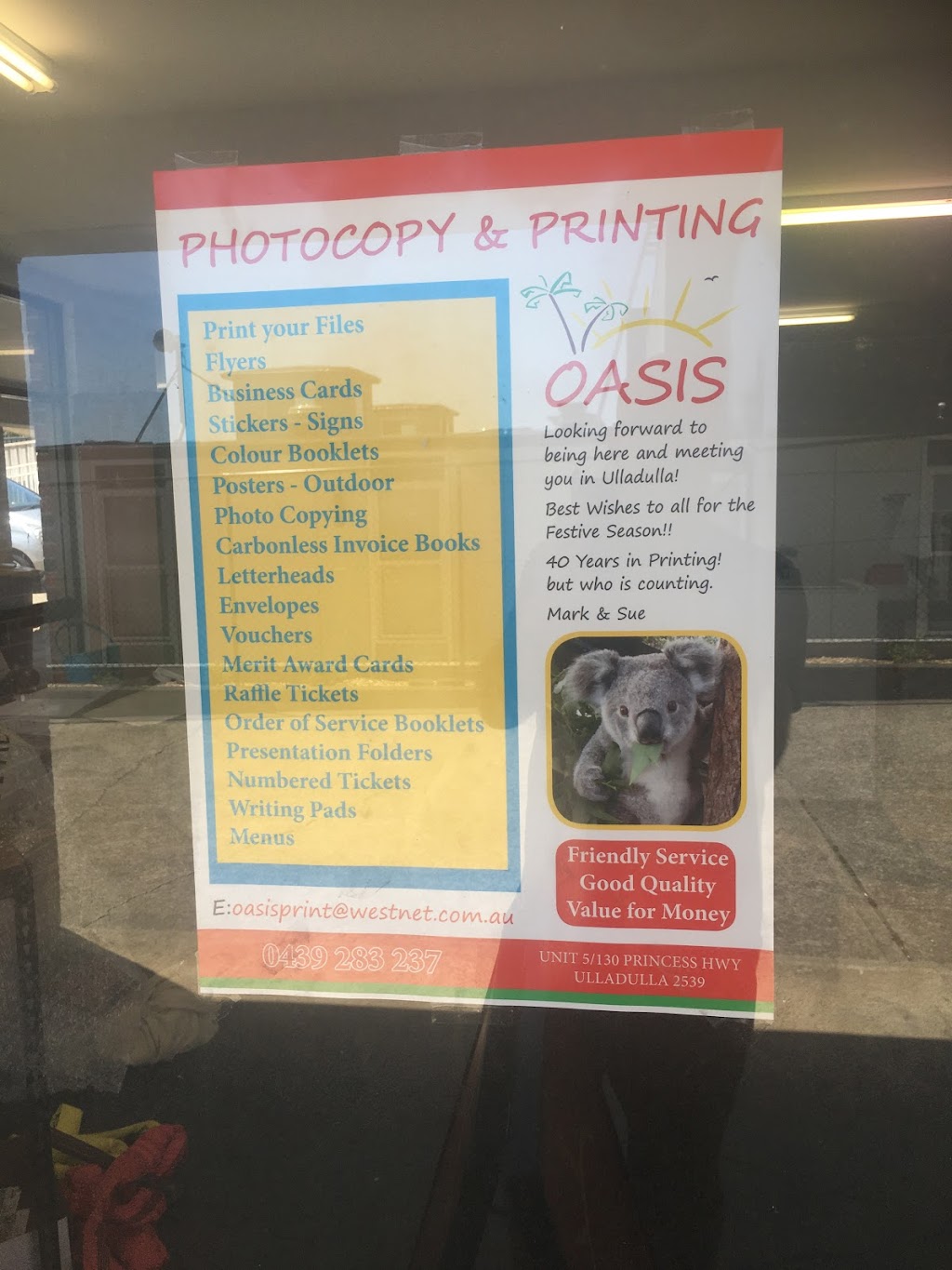 Oasis Printing | 132-134 Princes Hwy, Ulladulla NSW 2539, Australia | Phone: 0439 283 237