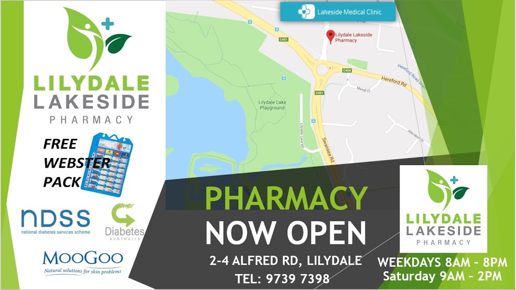 Lilydale Lakeside Pharmacy | store | 2/4 Alfred Rd, Lilydale VIC 3140, Australia | 0397397398 OR +61 3 9739 7398