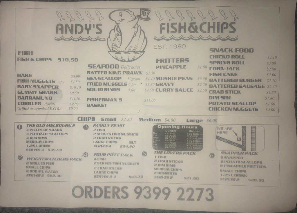 Andys Fish & Chips | restaurant | 6/24-26 Commerce Ave, Armadale WA 6112, Australia | 0893992273 OR +61 8 9399 2273