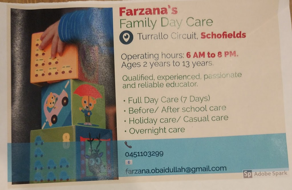 Farzanas Family Day Care | school | Turrallo Circuit, Schofields NSW 2762, Australia | 0451103299 OR +61 451 103 299