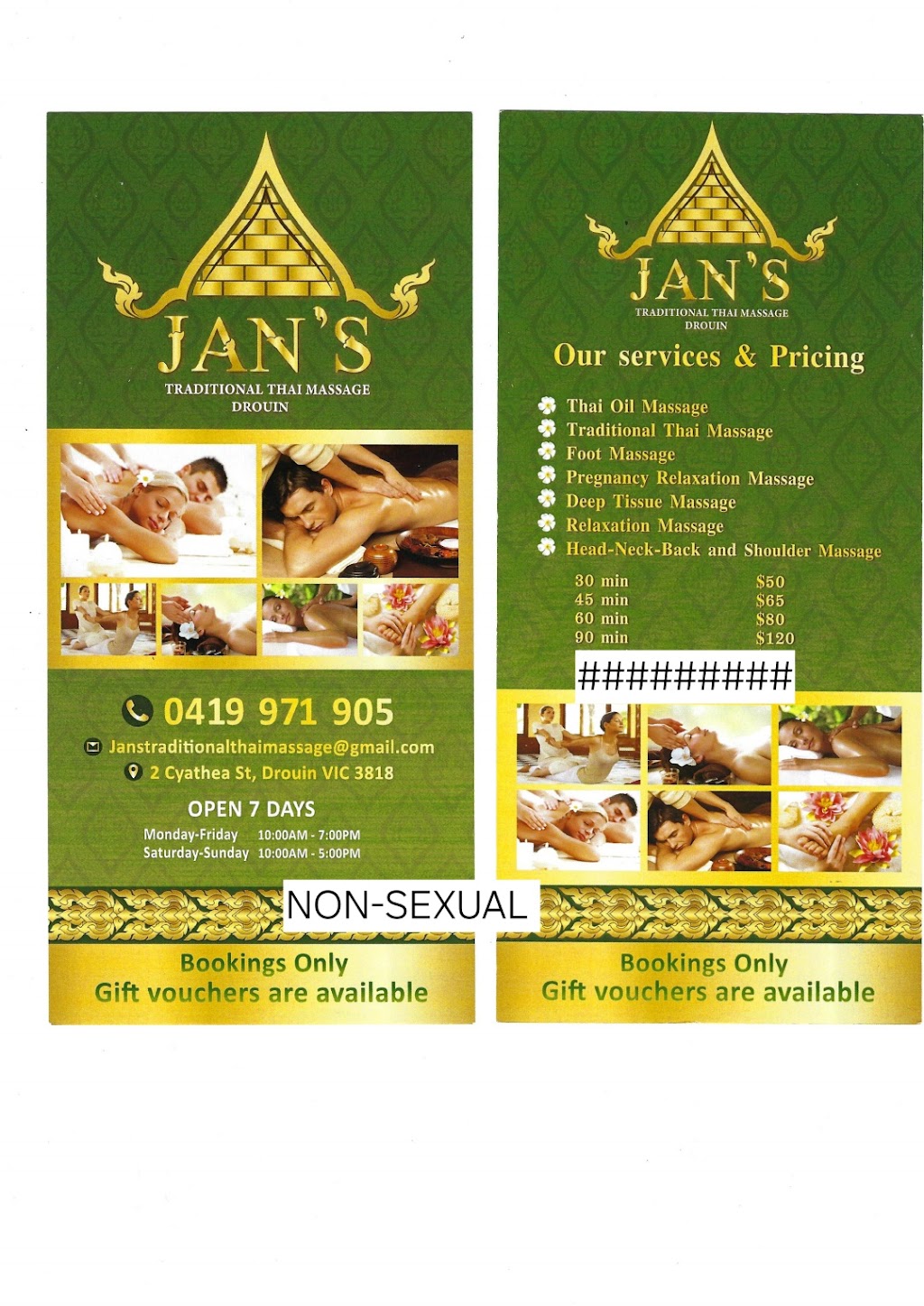 Jans Traditional Thai Massage Drouin | 2 Cyathea St, Drouin VIC 3818, Australia | Phone: 0419 971 905