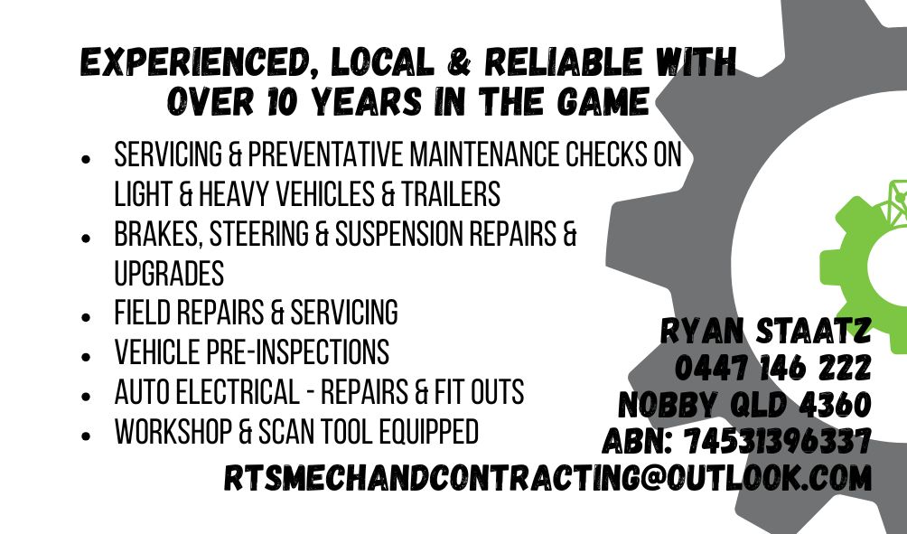 RTS Mechanical & Contracting | Tooth St, Nobby QLD 4360, Australia | Phone: 0447 146 222