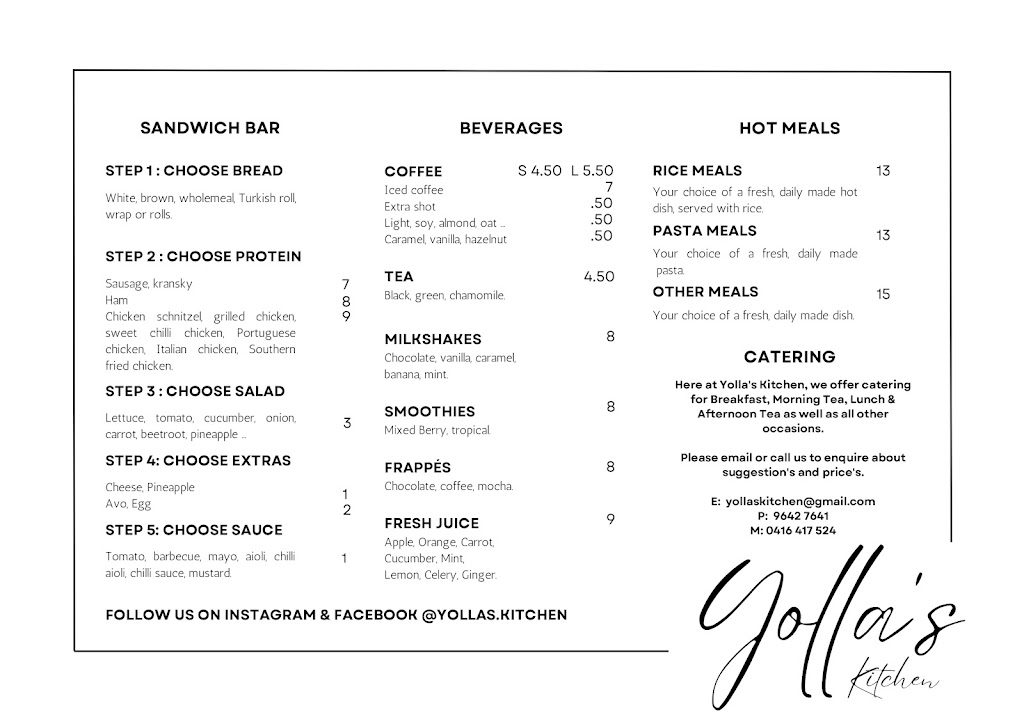 Yollas Kitchen & catering | 2a/53 Cosgrove Rd, Strathfield South NSW 2136, Australia | Phone: (02) 9642 7641
