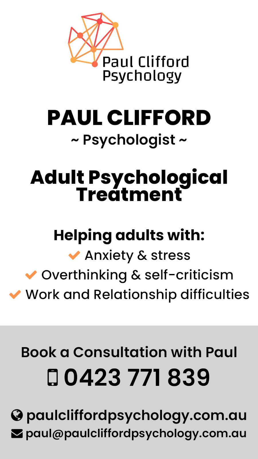 Paul Clifford Psychology | Office 6/100 Nepean Hwy, Aspendale VIC 3195, Australia | Phone: 0423 771 839