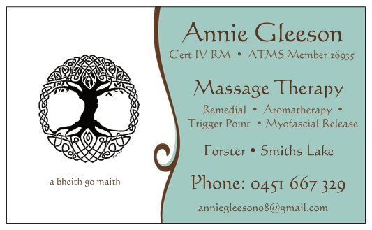 Annie Gleeson Remedial Massage |  | 13 Matthew Rd, Smiths Lake NSW 2428, Australia | 0451667329 OR +61 451 667 329