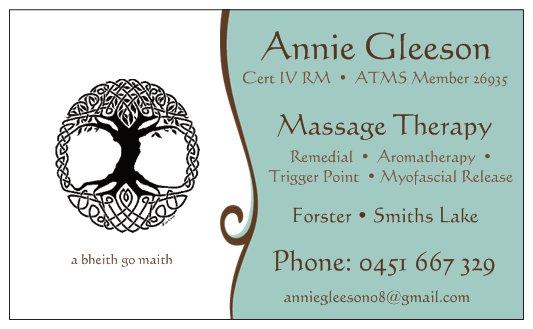 Annie Gleeson Remedial Massage | 13 Matthew Rd, Smiths Lake NSW 2428, Australia | Phone: 0451 667 329