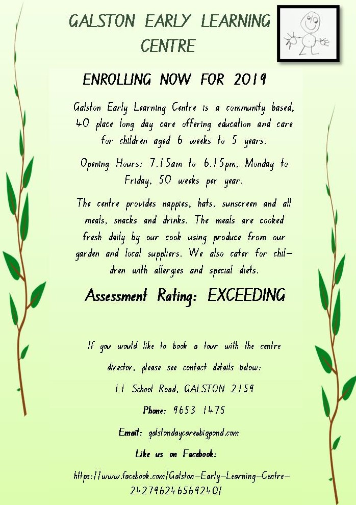 UnitingCare Galston Early Learning Centre | 11 School Rd, Galston NSW 2159, Australia | Phone: (02) 9653 1475