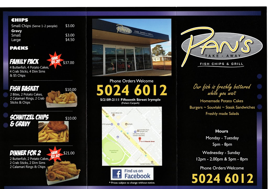 Pans Takeaway | meal takeaway | shop 5 2109/2111 Fifteenth St, Irymple VIC 3498, Australia | 0350246012 OR +61 3 5024 6012