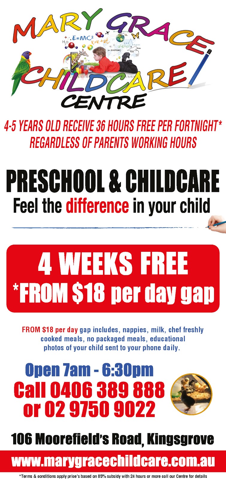 Mary Grace Child Care | 106 Moorefields Rd, Kingsgrove NSW 2208, Australia | Phone: (02) 9750 9022