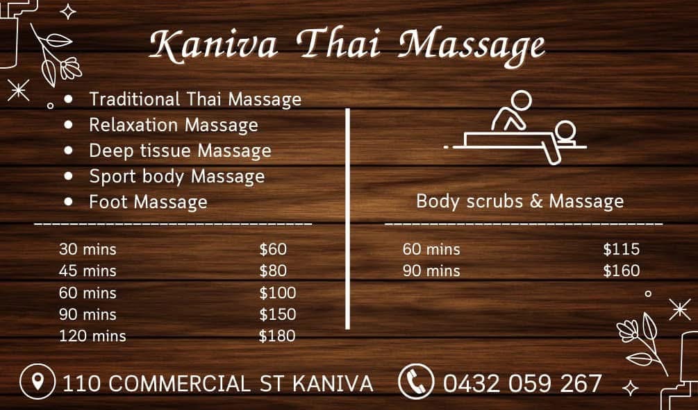 Kaniva Thai massage | 110 Commercial St E, Kaniva VIC 3419, Australia | Phone: 0411 522 816