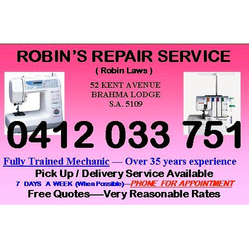 Robins Domestic Sewing Machine and Overlocker Repair Service | home goods store | 52 Kent Ave, Brahma Lodge SA 5109, Australia | 0412033751 OR +61 412 033 751