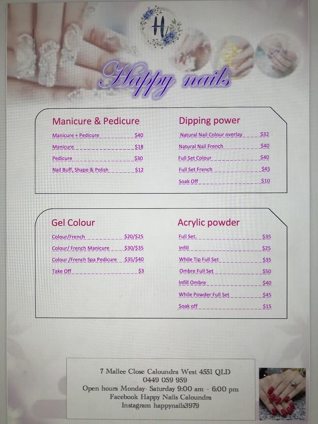 HAPPY NAILS | 7 Mallee Cl, Caloundra West QLD 4551, Australia | Phone: 0449 059 959