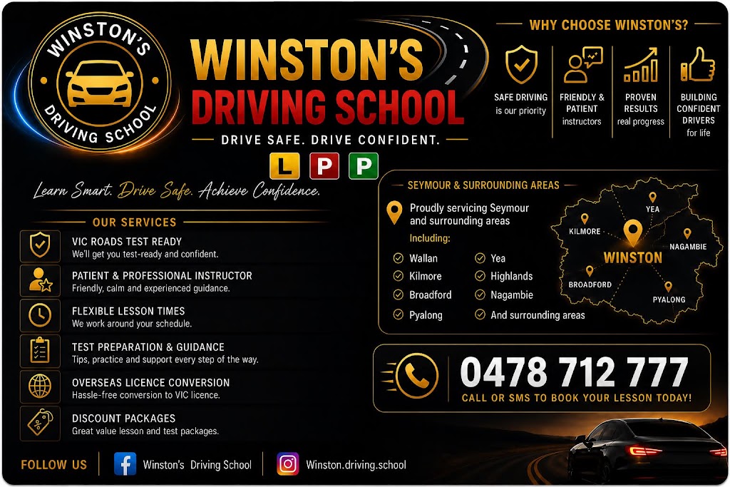 WINSTONs DRIVING SCHOOL | 5 Conductor Dr, Seymour VIC 3660, Australia | Phone: 0478 712 777