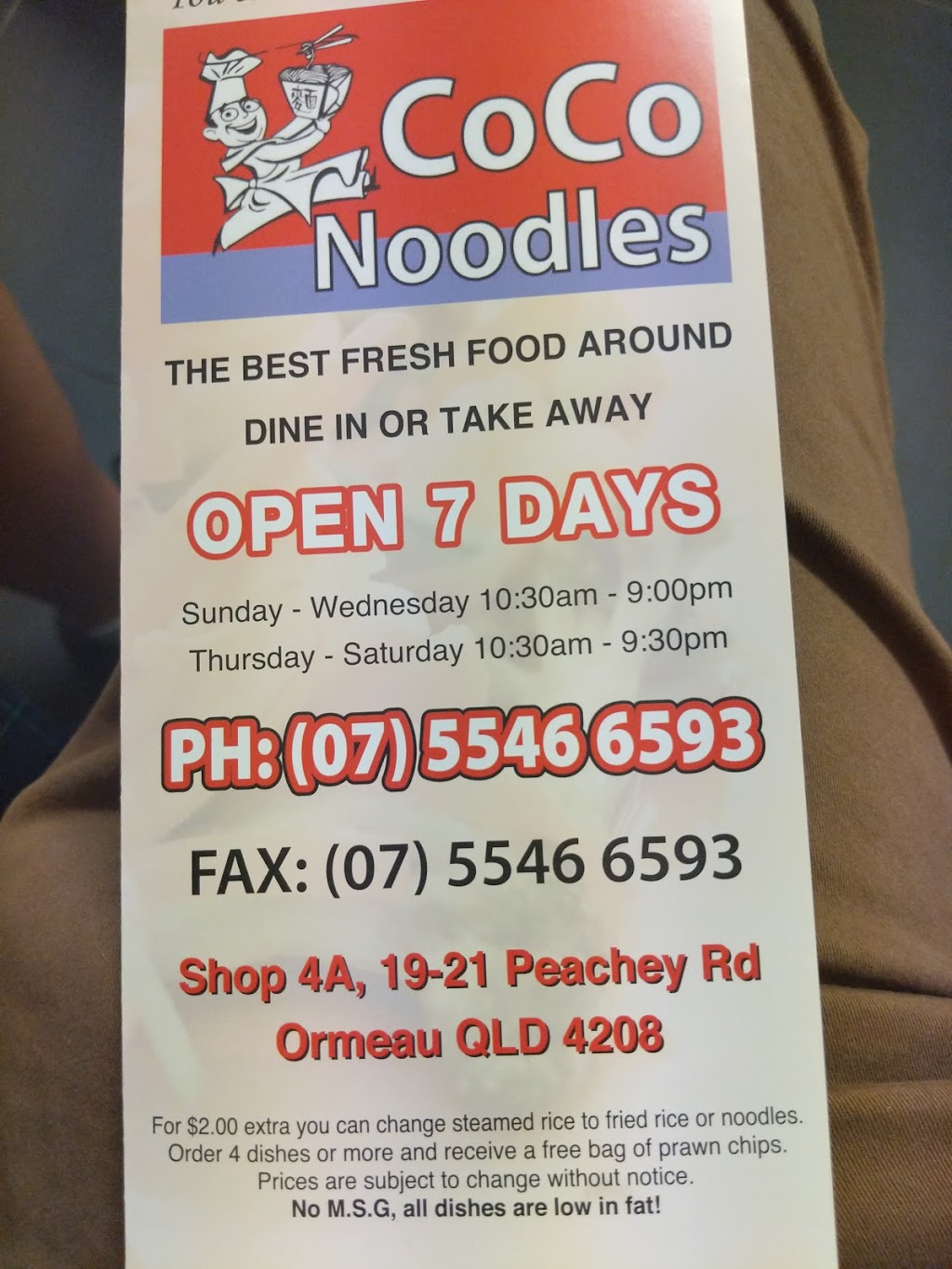 Coco Noodles | restaurant | shop 4a/19-21 Peachey Rd, Ormeau QLD 4208, Australia | 0755466593 OR +61 7 5546 6593