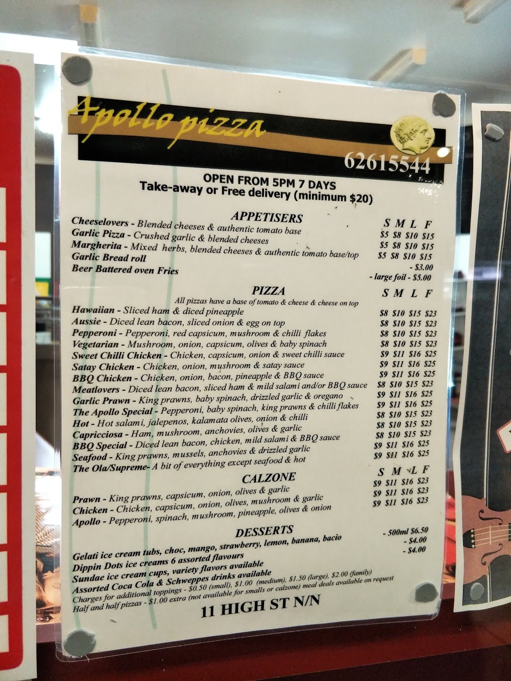 Apollo Pizza | meal takeaway | 11 High St, New Norfolk TAS 7140, Australia | 0362615544 OR +61 3 6261 5544