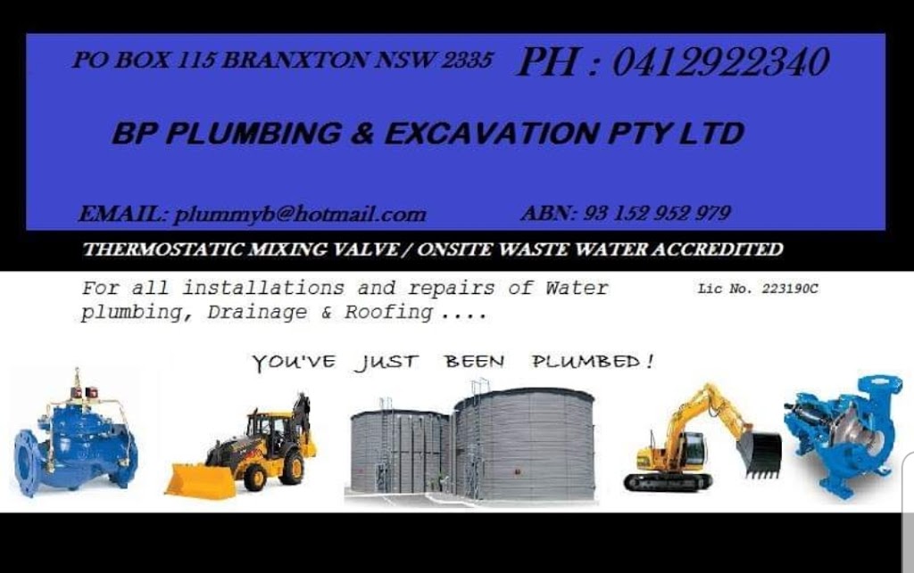 BP PLUMBING & EXCAVATION PTY LTD | plumber | 1686 Wine Country Dr, North Rothbury NSW 2335, Australia | 0412922340 OR +61 412 922 340