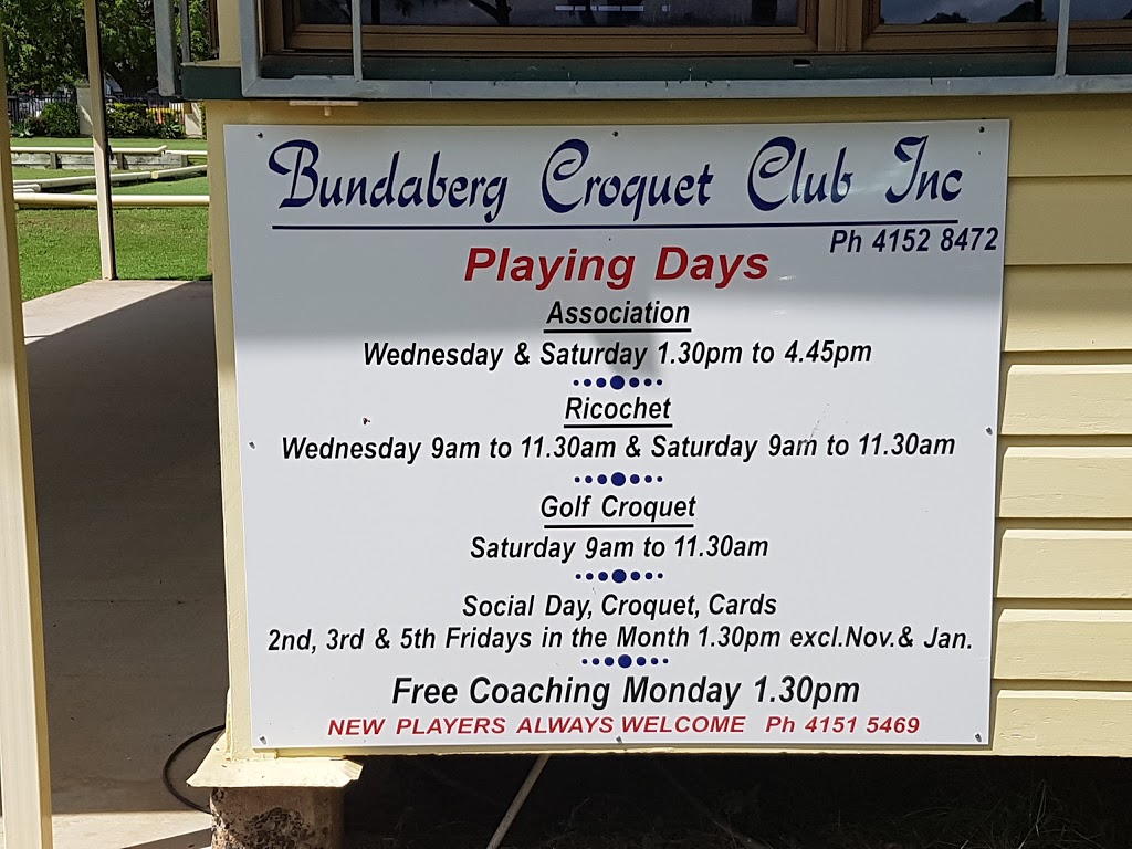 Bundaberg Croquet Club | Quay St & Bingera St, Bundaberg West QLD 4670, Australia | Phone: (07) 4152 8472