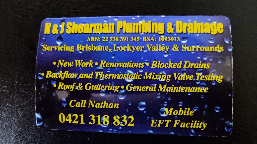 N & J Shearman Plumbing and Drainage | plumber | 33 Pat Slattery Pl, Lowood QLD 4311, Australia | 0421318832 OR +61 421 318 832