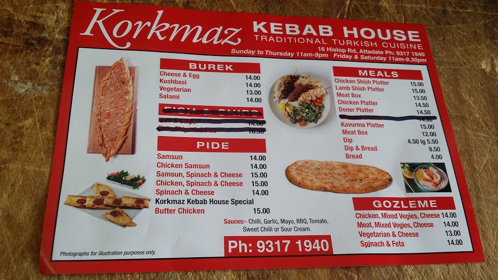 Korkmaz Kebab House | meal delivery | 14 Hislop Rd, Attadale WA 6156, Australia | 0893171940 OR +61 8 9317 1940