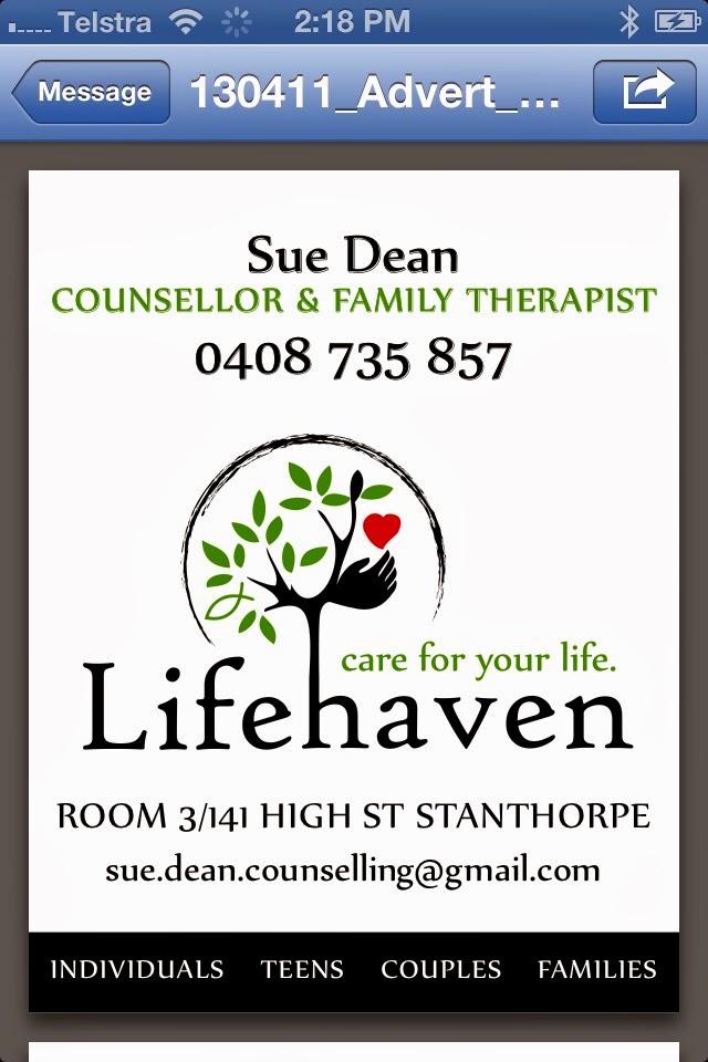 Sue Dean, Lifehaven Counselling Services | health | 3/141 High St, Stanthorpe QLD 4380, Australia | 0408735857 OR +61 408 735 857