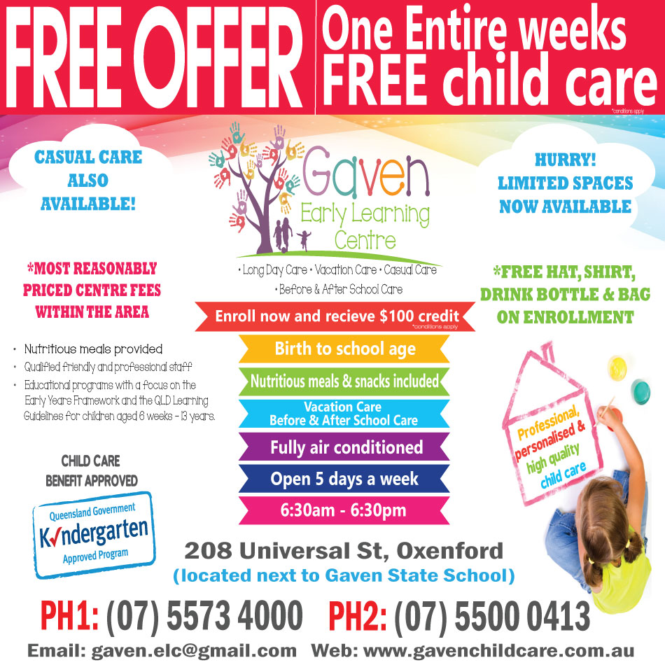 Gaven Early Learning Child Care Centre | school | 208 Universal St, Oxenford QLD 4210, Australia | 0755734000 OR +61 7 5573 4000