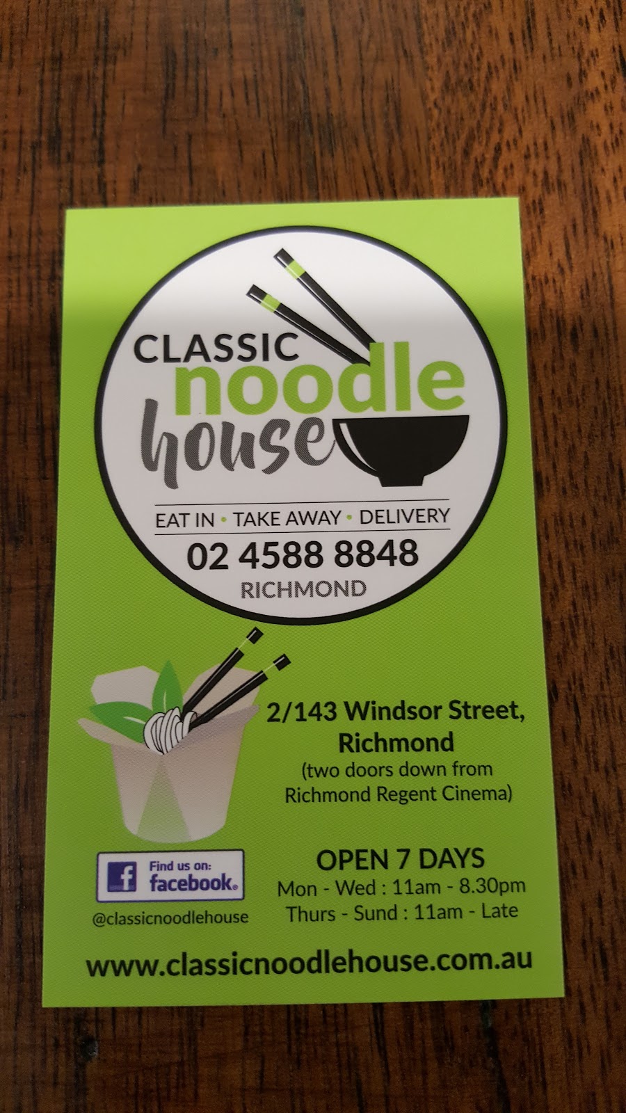 Classic Noodle House | restaurant | 143 Windsor St, Richmond NSW 2753, Australia | 0245888848 OR +61 2 4588 8848