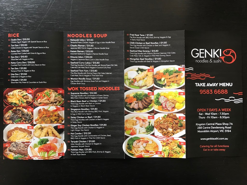 Genki Noodles and Sushi | restaurant | 7A/288 Centre Dandenong Rd, Moorabbin Airport VIC 3194, Australia | 0395836688 OR +61 3 9583 6688