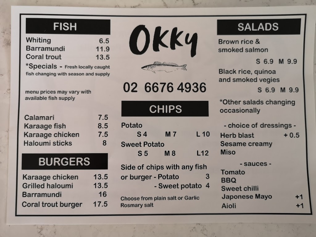 Okky Fish Chips Salad | restaurant | 8 Coronation Ave, Pottsville NSW 2489, Australia | 0266764936 OR +61 2 6676 4936