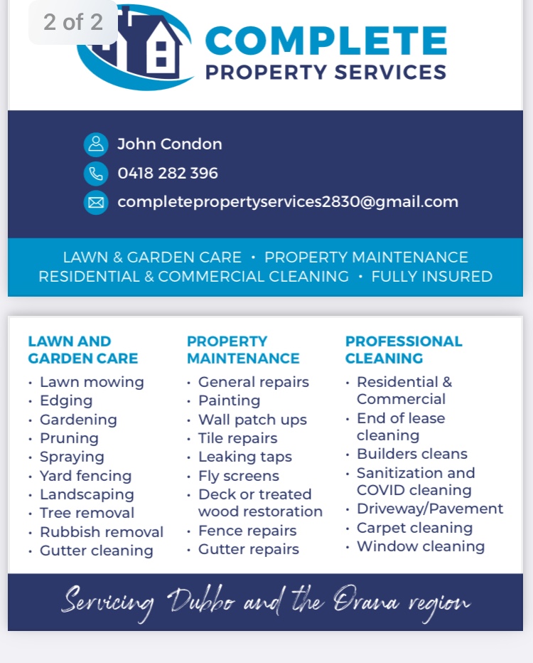 Complete Property Services Dubbo | general contractor | 4 Brennan Ave, Dubbo NSW 2830, Australia | 0418282396 OR +61 418 282 396