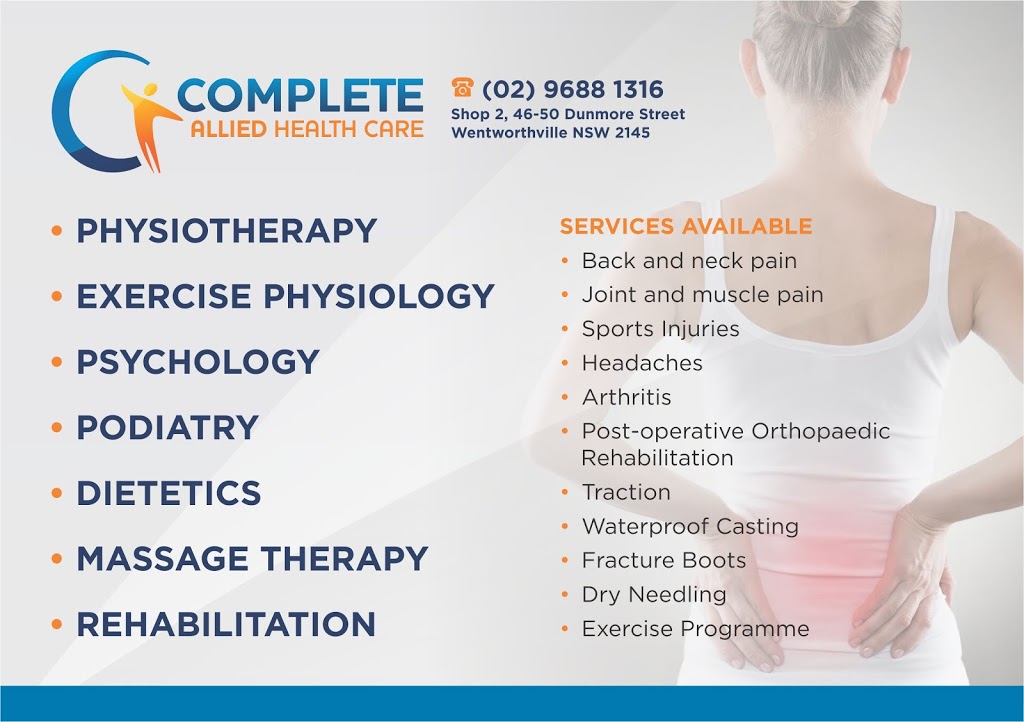 Complete Allied Health Care | physiotherapist | shop 2/46-50 Dunmore St, Wentworthville NSW 2145, Australia | 0290609732 OR +61 2 9060 9732