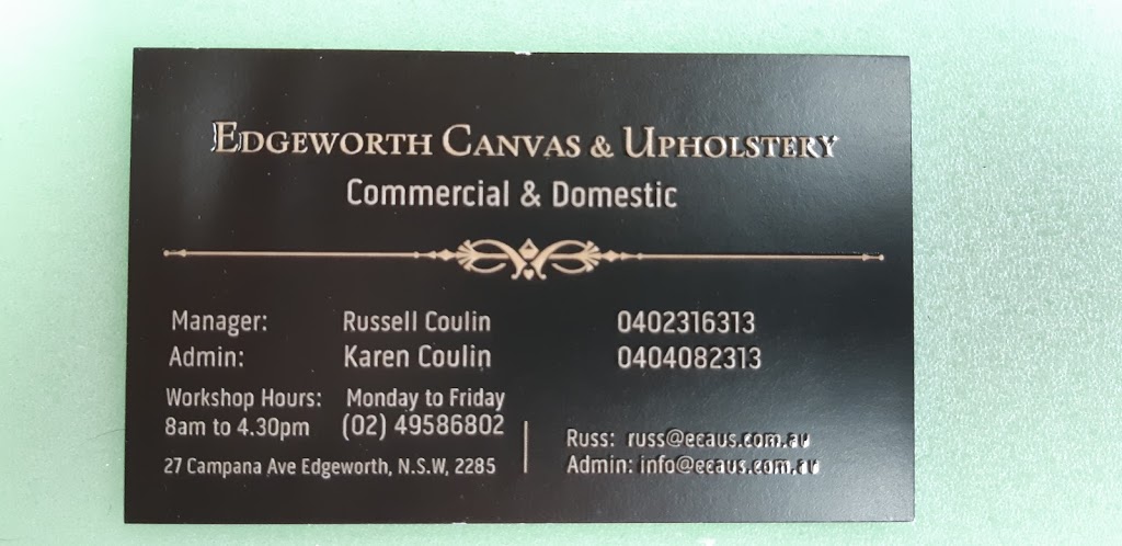 Edgeworth Canvas & Upholstery Shop | 27 Campana Ave, Edgeworth NSW 2285, Australia | Phone: (02) 4958 6802