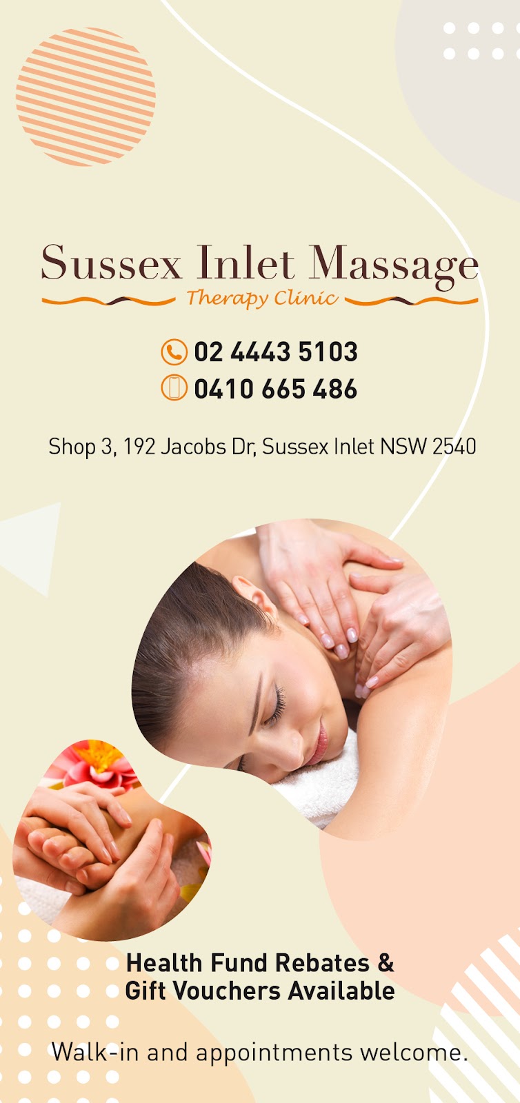Sussex Inlet Massage Therapy Clinic | spa | 192 Jacobs Dr, Sussex Inlet NSW 2540, Australia | 0244435103 OR +61 2 4443 5103