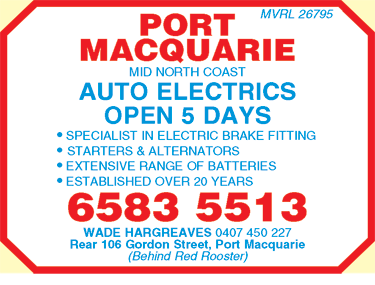 Mid North Coast Auto Electrics | car repair | 106 Gordon St, Port Macquarie NSW 2444, Australia | 0265835513 OR +61 2 6583 5513
