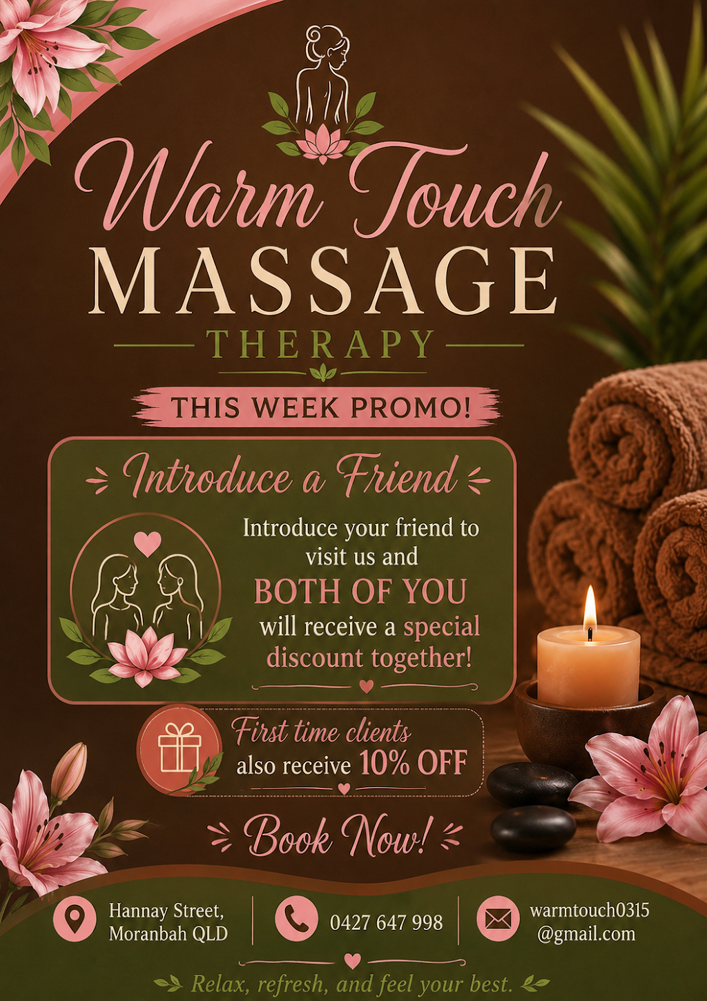 Warm touch massage therapy | 3 Hannay St, Moranbah QLD 4744, Australia | Phone: 0427 647 998