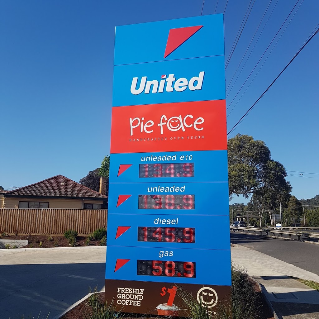 United (Pie Face) | gas station | 394 Maroondah Hwy, Croydon VIC 3136, Australia | 0397274601 OR +61 3 9727 4601