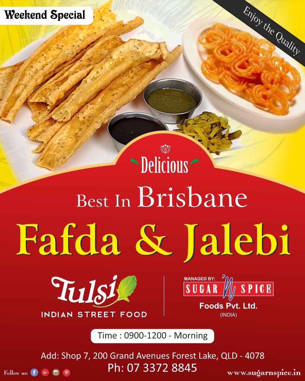 Tulsi Spice & Indian Street Food | Shop 7 & 8A, 200 Grand Ave, Forest Lake QLD 4078, Australia | Phone: 0415 251 284