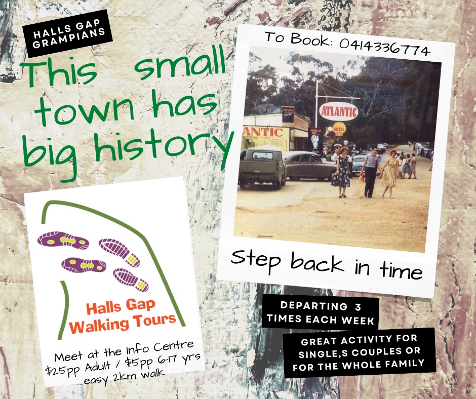 Halls Gap History Walking Tours |  | 117-119 Grampians Rd, Halls Gap VIC 3381, Australia | 0414336774 OR +61 414 336 774
